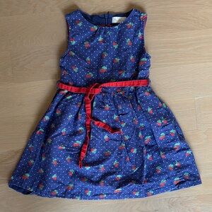 Mini Boden Navy Dress with Red Floral Pattern